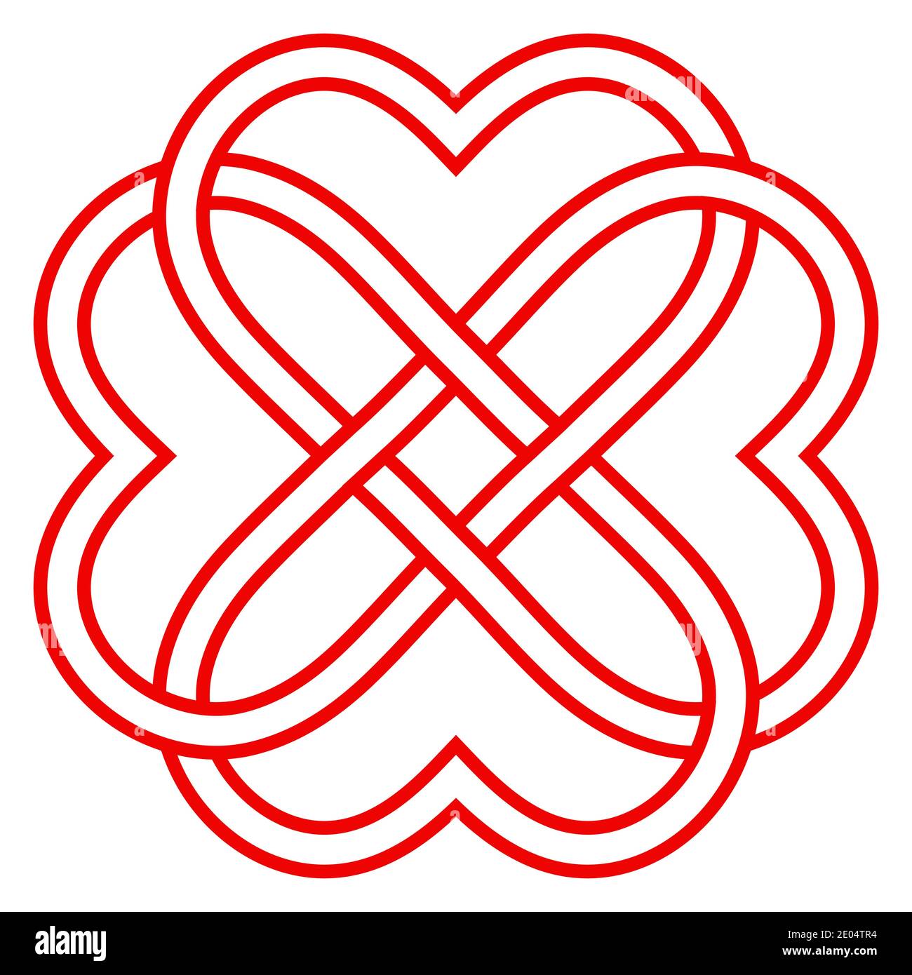 Muster der verflochtenen Herzen, Vektor-Knoten Weberei von Herzen Symbol ewige Liebe und Freundschaft Stock Vektor