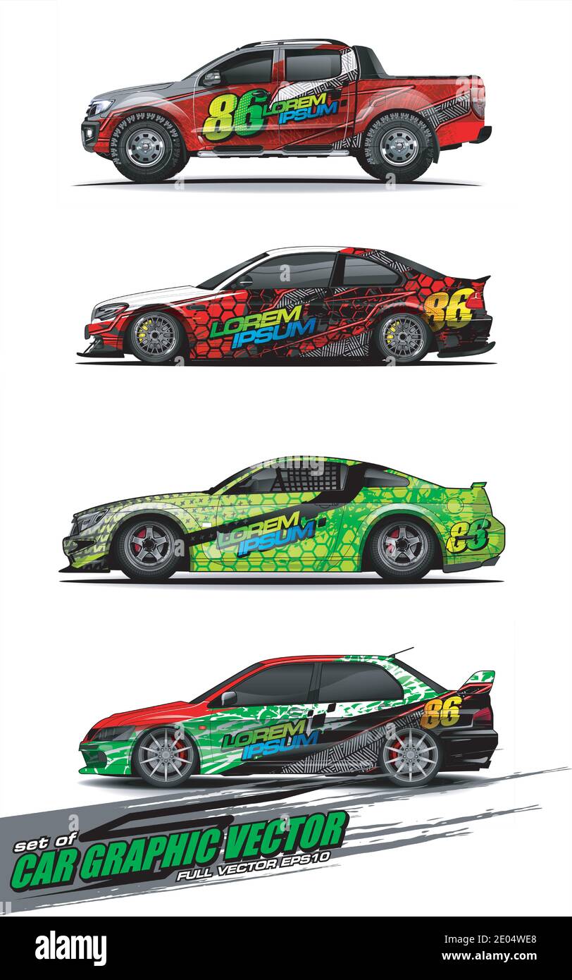 Satz von Fahrzeug-Grafik-Kit Vektor. Moderne abstrakte Hintergrund für Auto Wrap Branding und Automobil-Aufkleber Aufkleber Lackierung Stock Vektor
