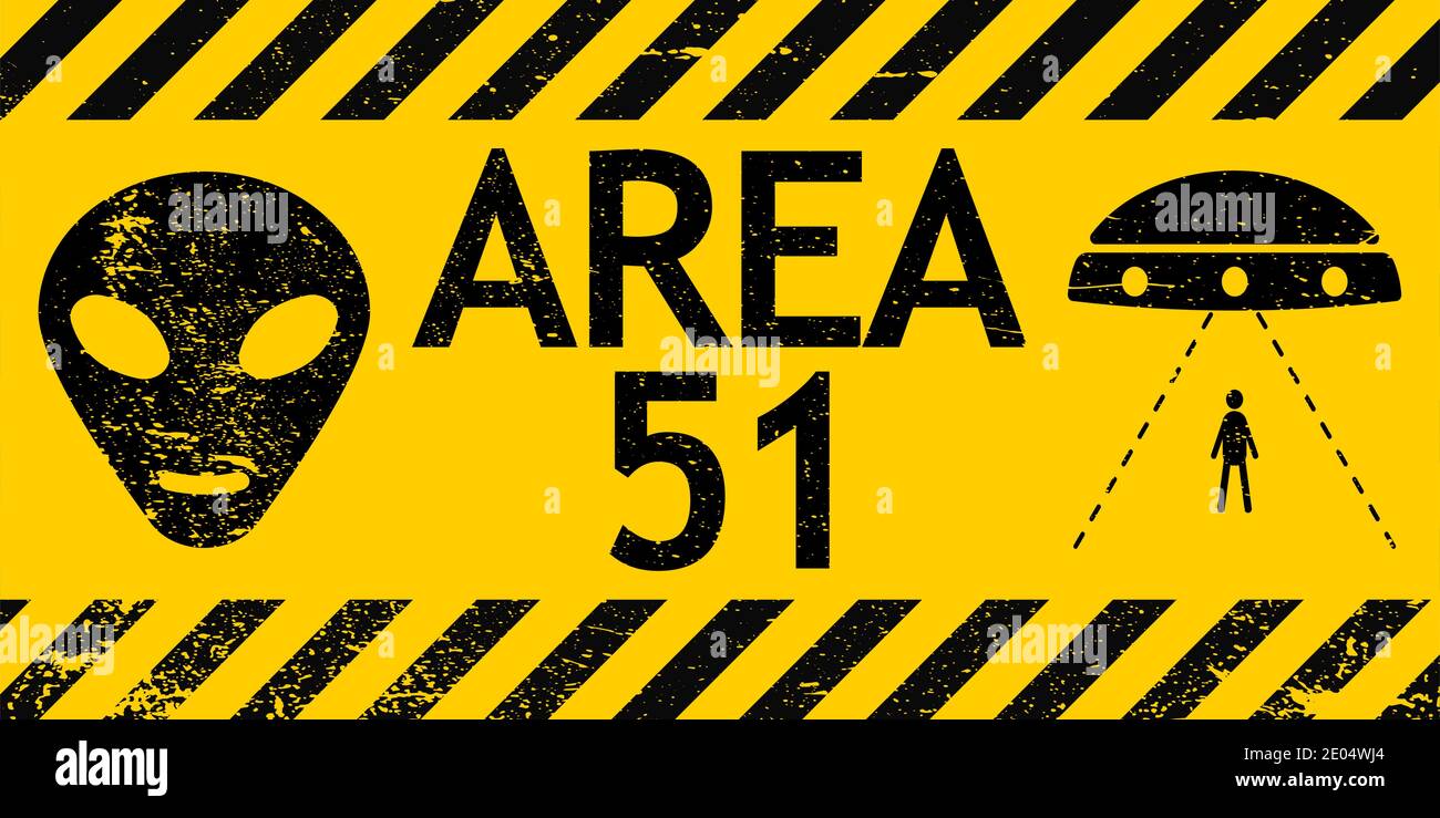 Grunge Zeichen Zone Bereich 51 Nevada UFO Vektor Zeichen Warnung Von Alien Entführung UFO Stock Vektor