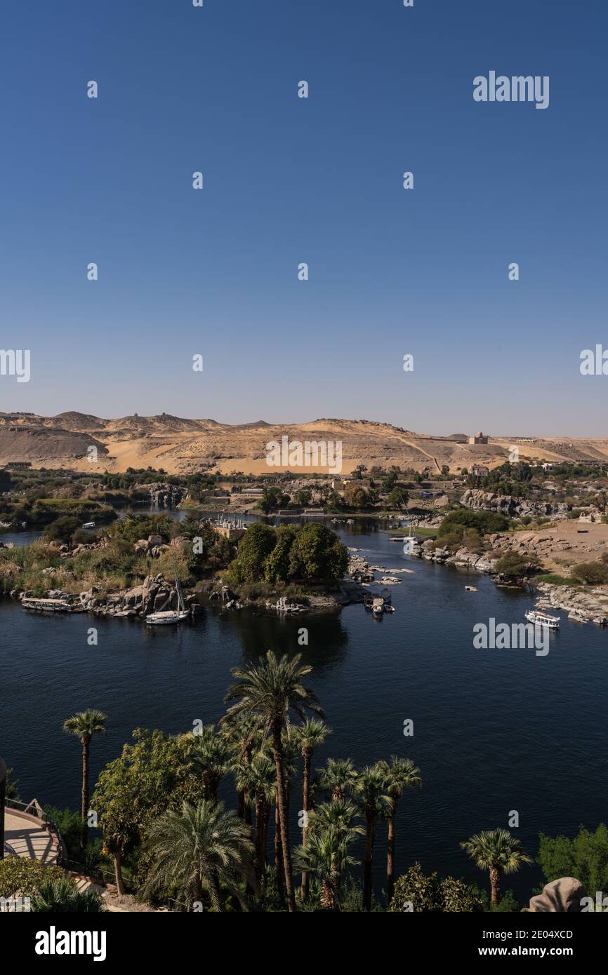 Assuan Ägypten. Nil Rivver, alter Katarkt, feluka . Stockfoto