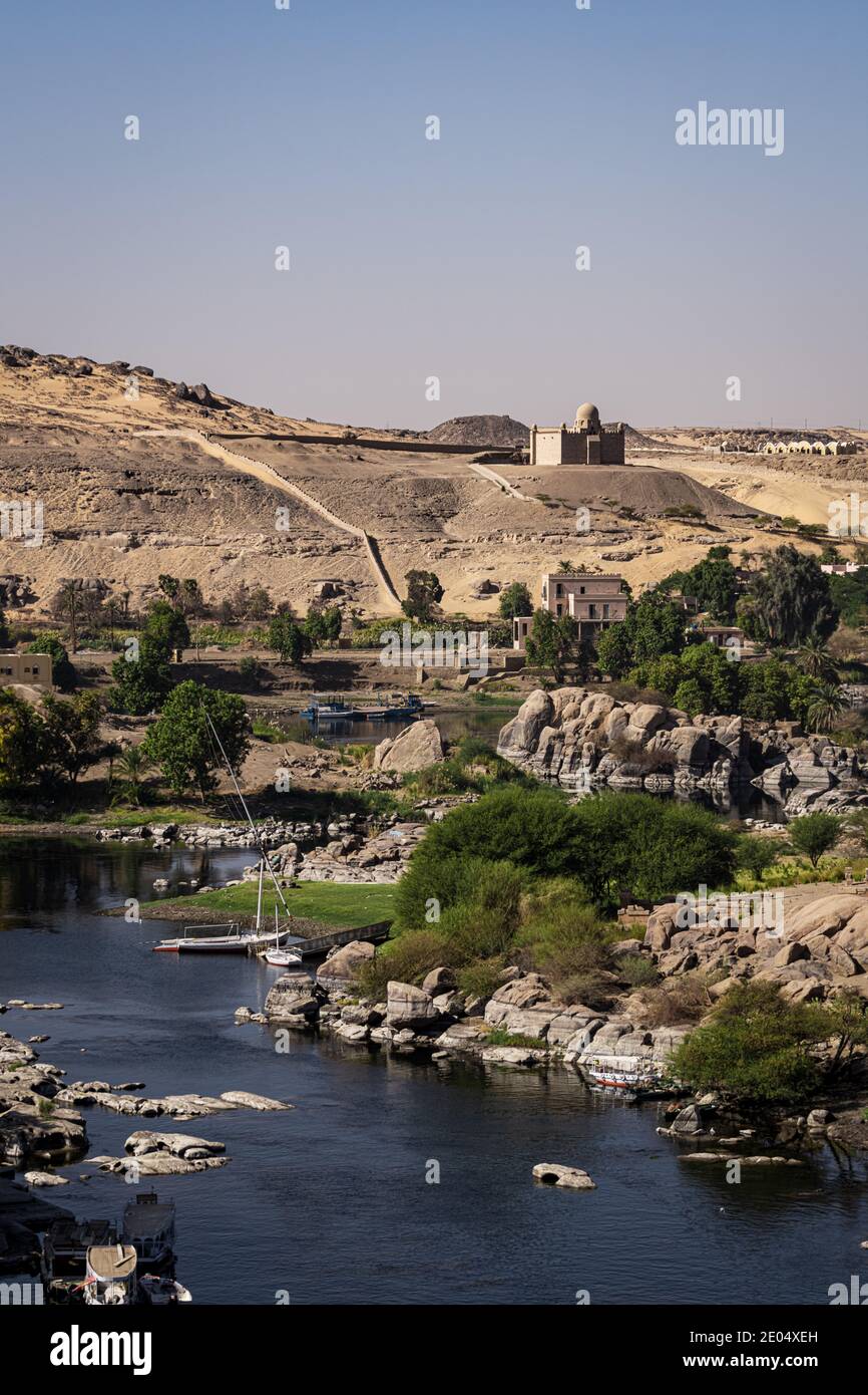Assuan Ägypten. Nil Rivver, alter Katarkt, feluka . Stockfoto