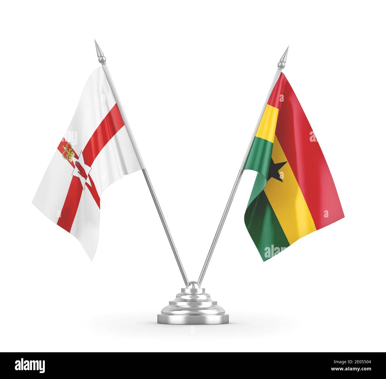 Ghana und Nordirland Tischflaggen isoliert auf weißem 3D Rendering Stockfoto
