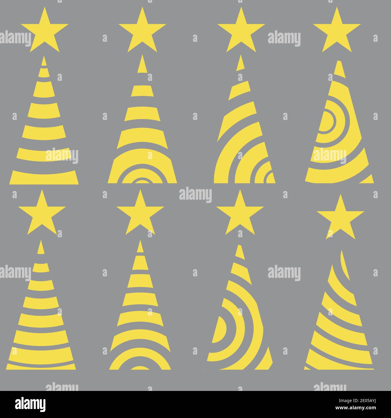 Trend einfache weihnachtsbäume Symbole gesetzt. Tellow und grauen Farben Stock Vektor