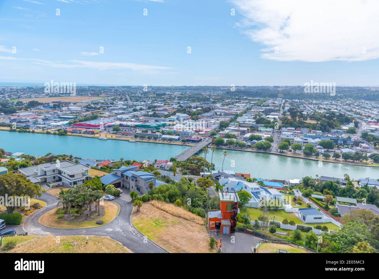 WHANGANUI, NEUSEELAND, 13. FEBRUAR 2020: Luftaufnahme von Whanganui, Neuseeland Stockfoto