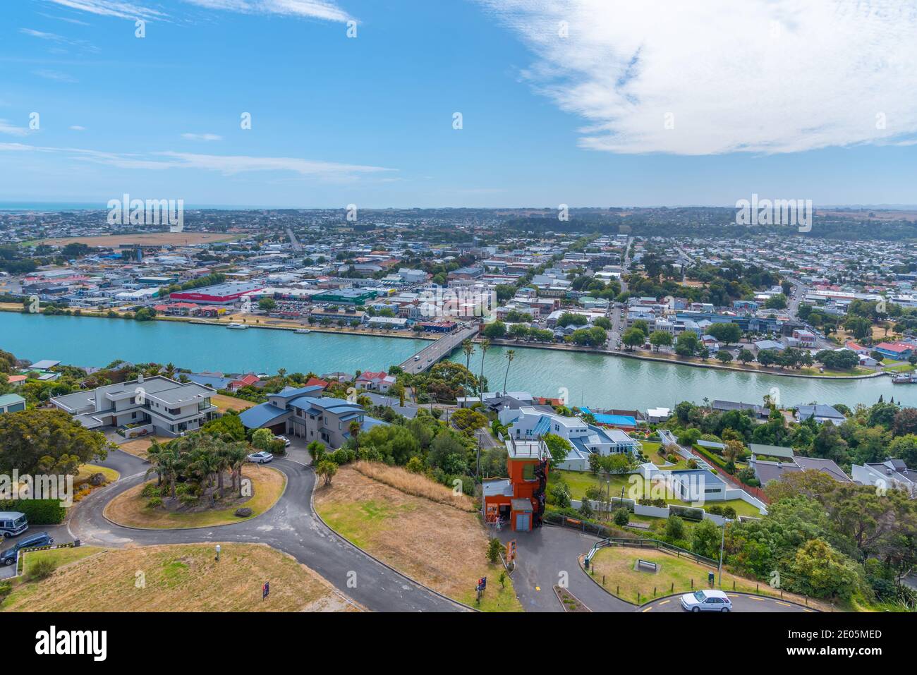 WHANGANUI, NEUSEELAND, 13. FEBRUAR 2020: Luftaufnahme von Whanganui, Neuseeland Stockfoto