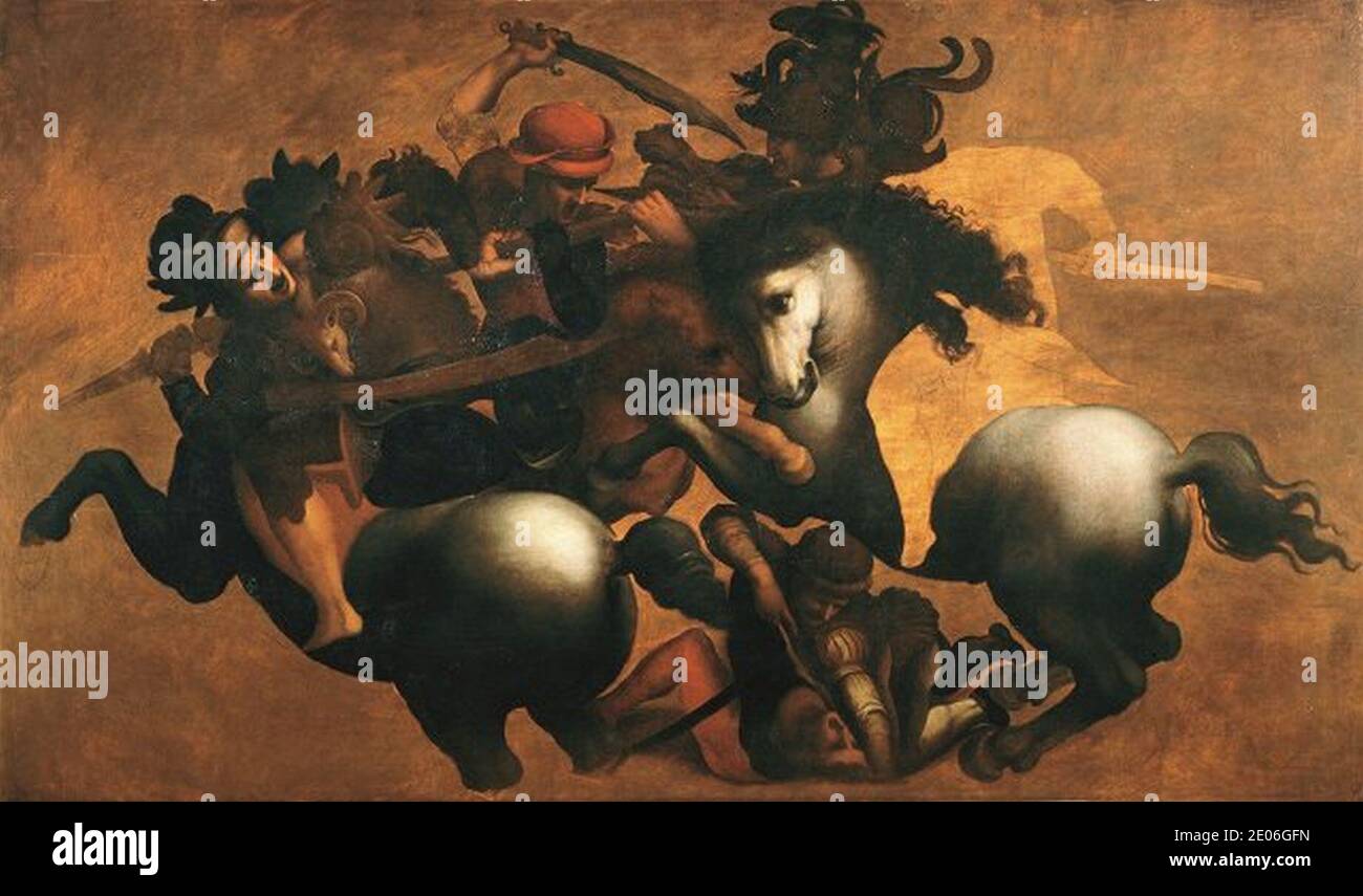 Nach leonardo da vinci, die Schlacht von Anghiari (palazzo vecchio, florencel). Stockfoto