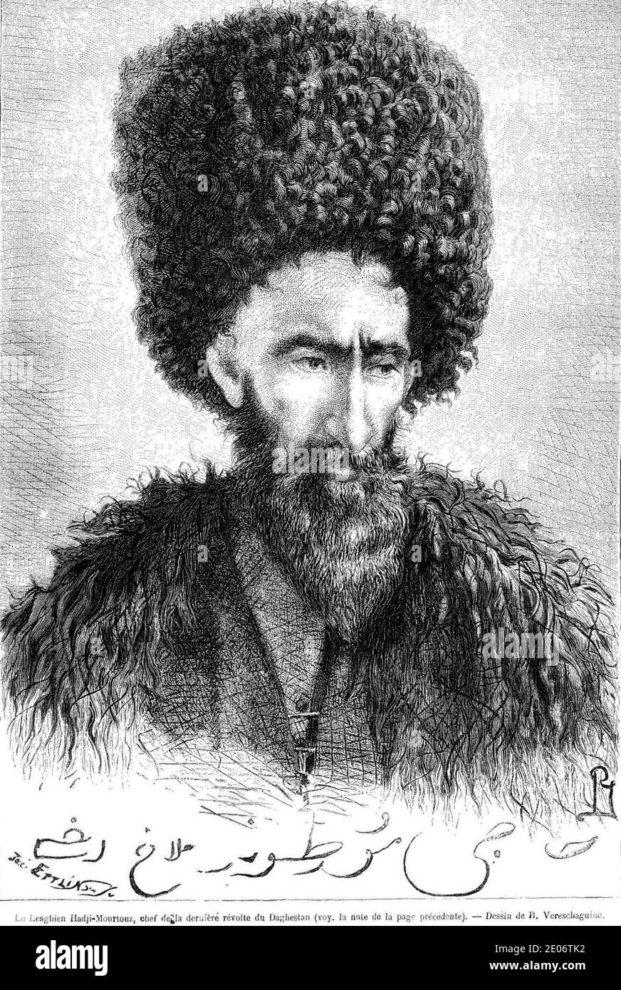 Le Lesghien Hadji-Mourtouz, ehef dela derniere revolte du Daghstan. B. Vereschaguine. Le Tour du monde (Paris. 1860-1914). Stockfoto