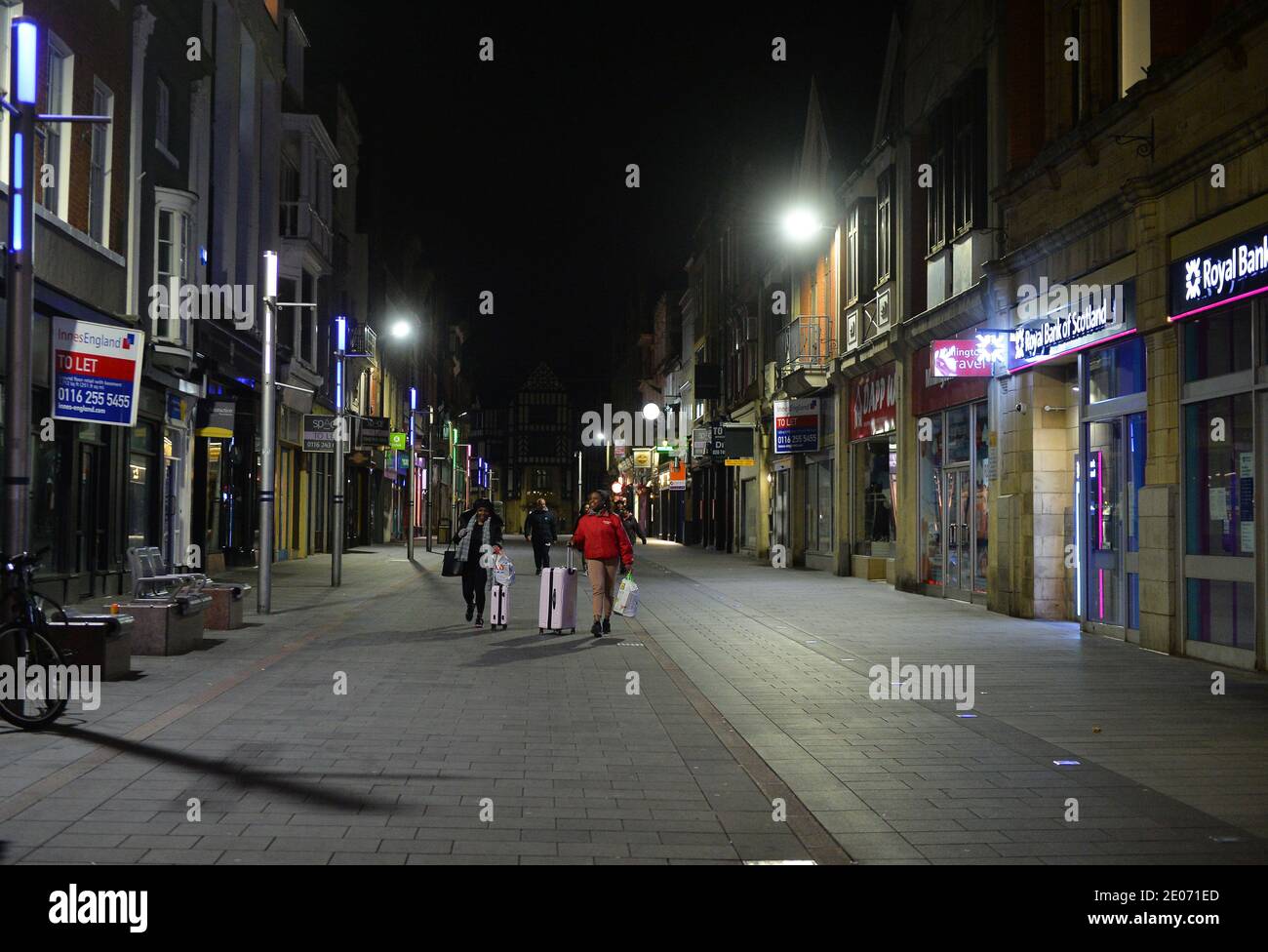 Bilder vom Stadtzentrum von Leicester in der Nacht vor dem Start UK Lockdown im März 2020 Stockfoto