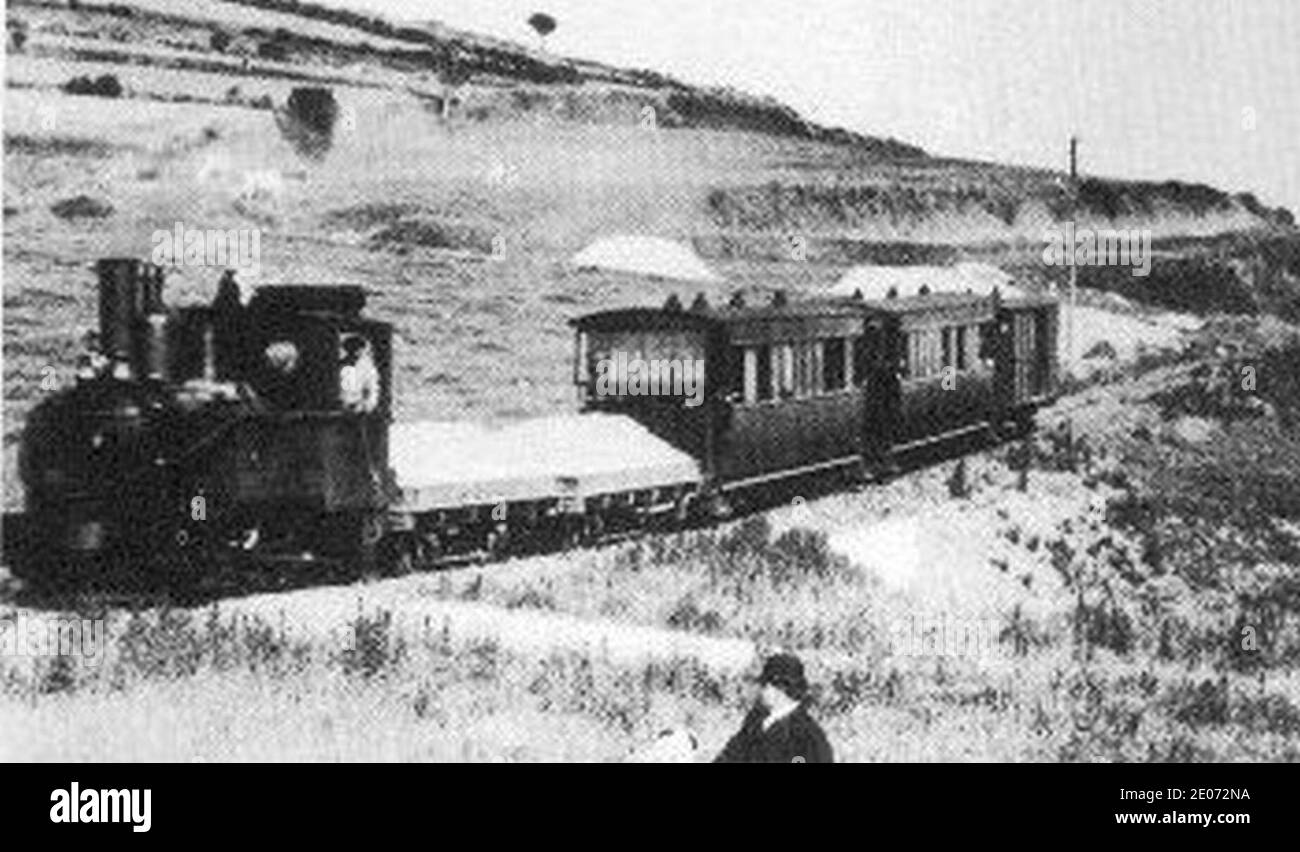 Le Petit train qui reliait Coutances à Granville et que les habitants appelaient le Tram ou le Decauville (1909-1931) (beschnitten). Stockfoto