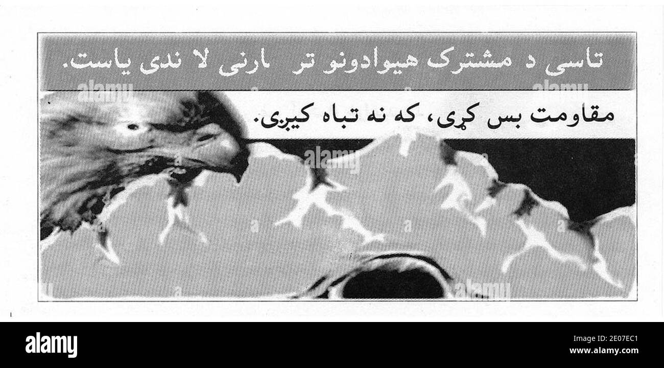 Flugblatt vorbereitet für Lufttropfen in Afghanistan 2002AF3D05L202. Stockfoto