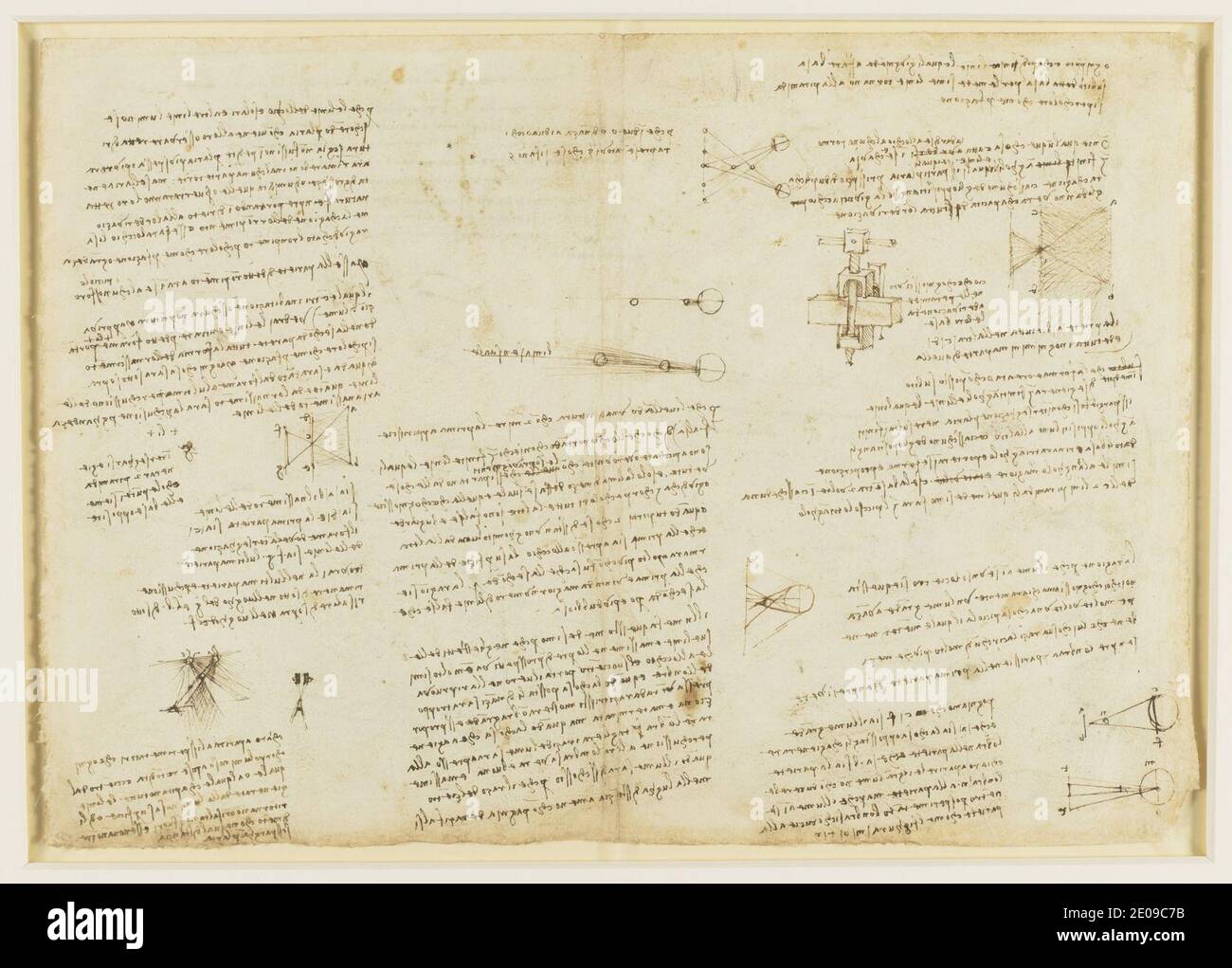 Leonardo da Vinci - V, EIN zweiseitiges Blatt von Studien der Optik c.1482-5. Stockfoto