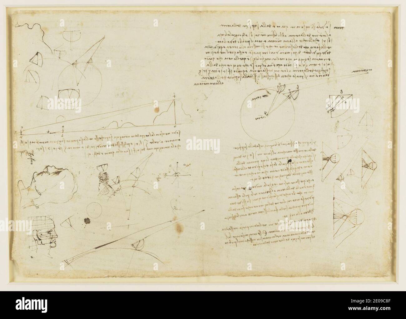 Leonardo da Vinci - EIN zweiseitiges Blatt von Studien der Optik c.1482-5. Stockfoto