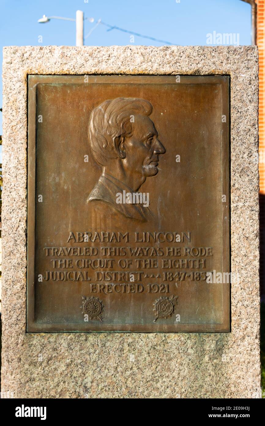Der Lincoln Judicial Circuit Woodford County Sitzmarkierung im historischen Metamora Courthouse. Metamora, Illinois, USA Stockfoto