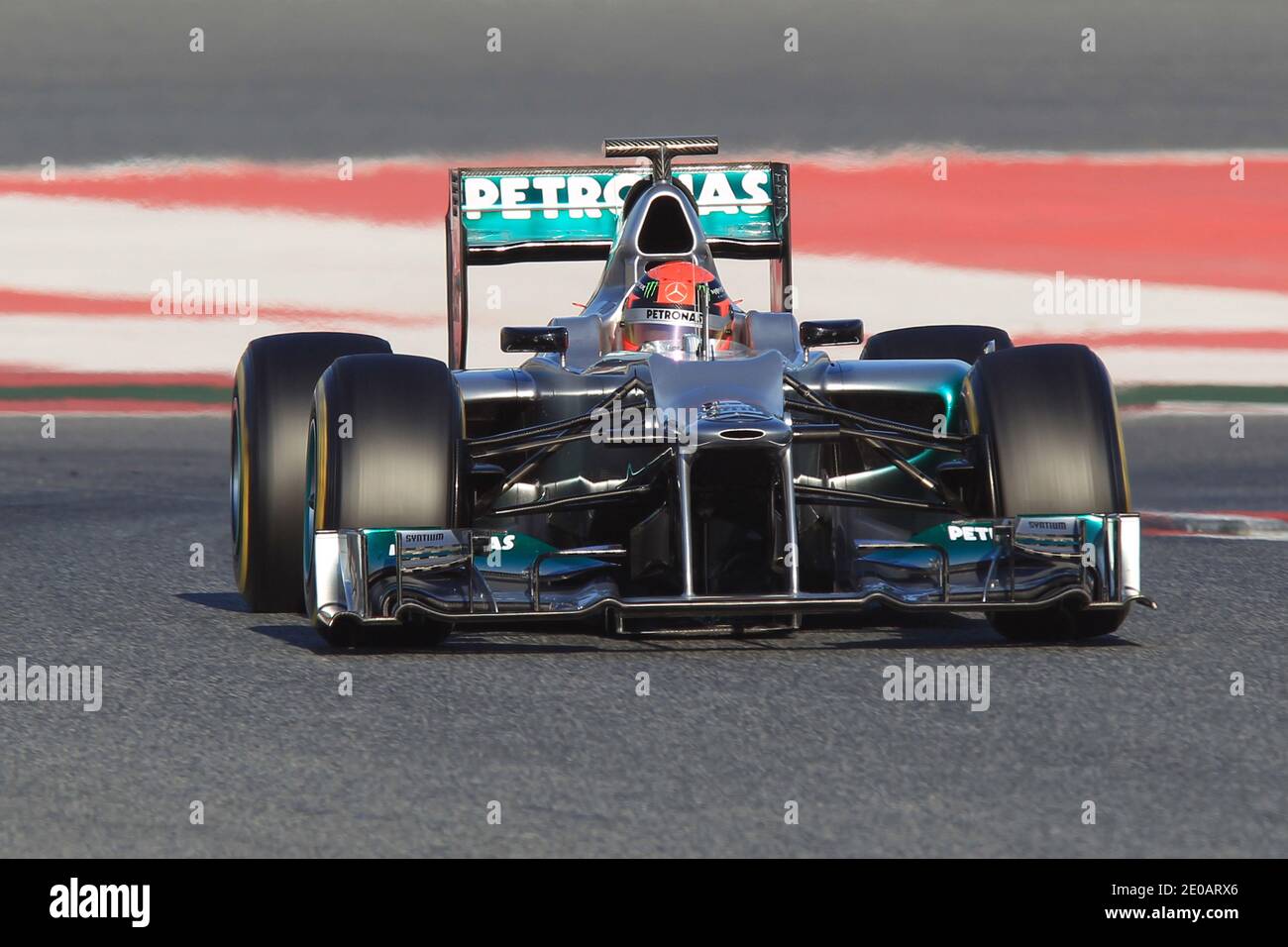 Michael Schumacher aus Deutschland und Mercedes GP fahren am zweiten Tag des Formel 1-Wintertests auf dem Circuit de Catalunya am 2. März 2012 in Montmelo bei Barcelona, Spanien. Foto von Manuel Blondau/ABACAPRESS.COM Stockfoto