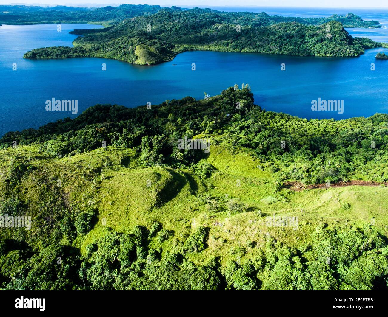 Pazifischer Ozean und lokale Ruine namens KED, auch Terrasse, ist geformte Landform von Hügel, Aimeliik, Insel Babeldaob, Palau, Mikronesien, Ozeanien Stockfoto