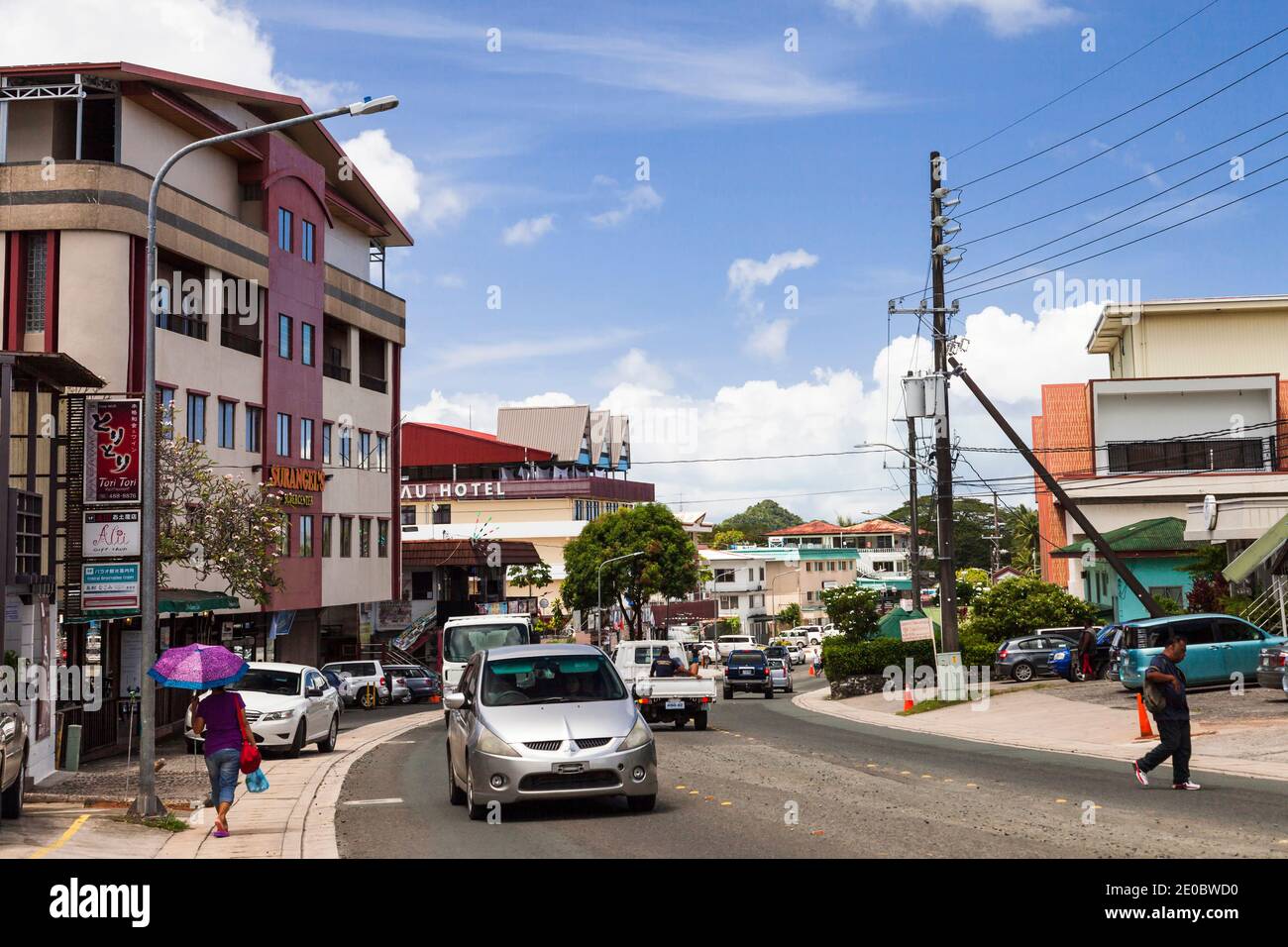 Hauptstraße der Innenstadt im Stadtzentrum, Insel Koror, Koror, Palau, Mikronesien, Ozeanien Stockfoto