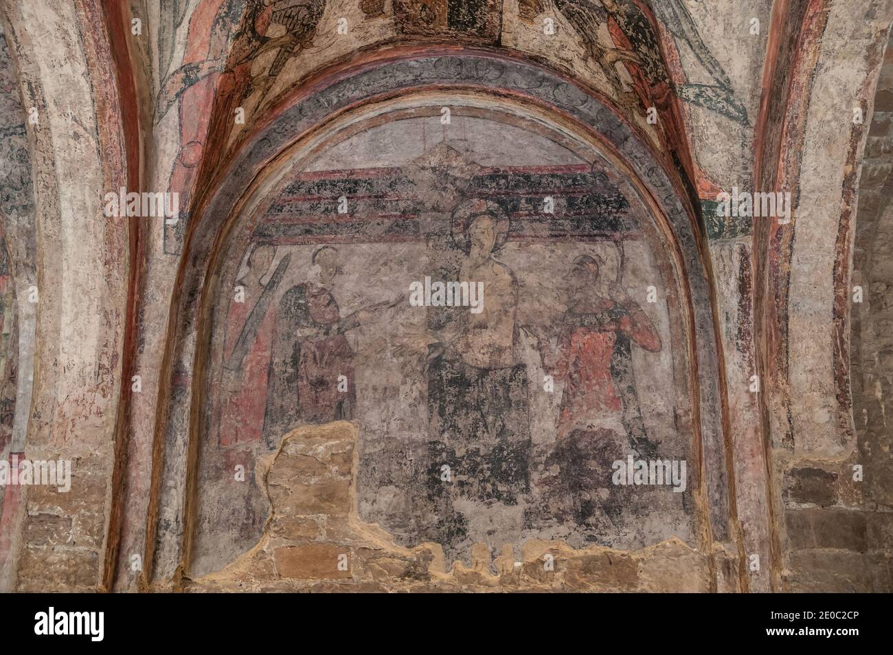 Wandmalereien, Mauerwerk von Sant Vicenç, Schloss von Cardona, Katalonien, Spanien Stockfoto