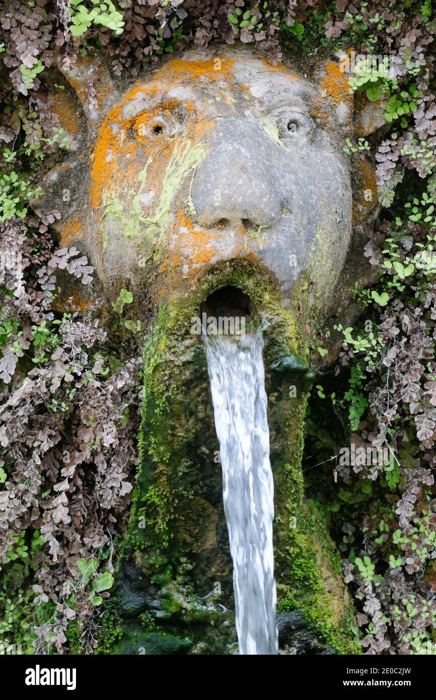 Detail eines Auslaufs innerhalb der hundert Brunnen (Cento Fontane) im Garten der Villa d'Este, Tivoli, Italien Stockfoto