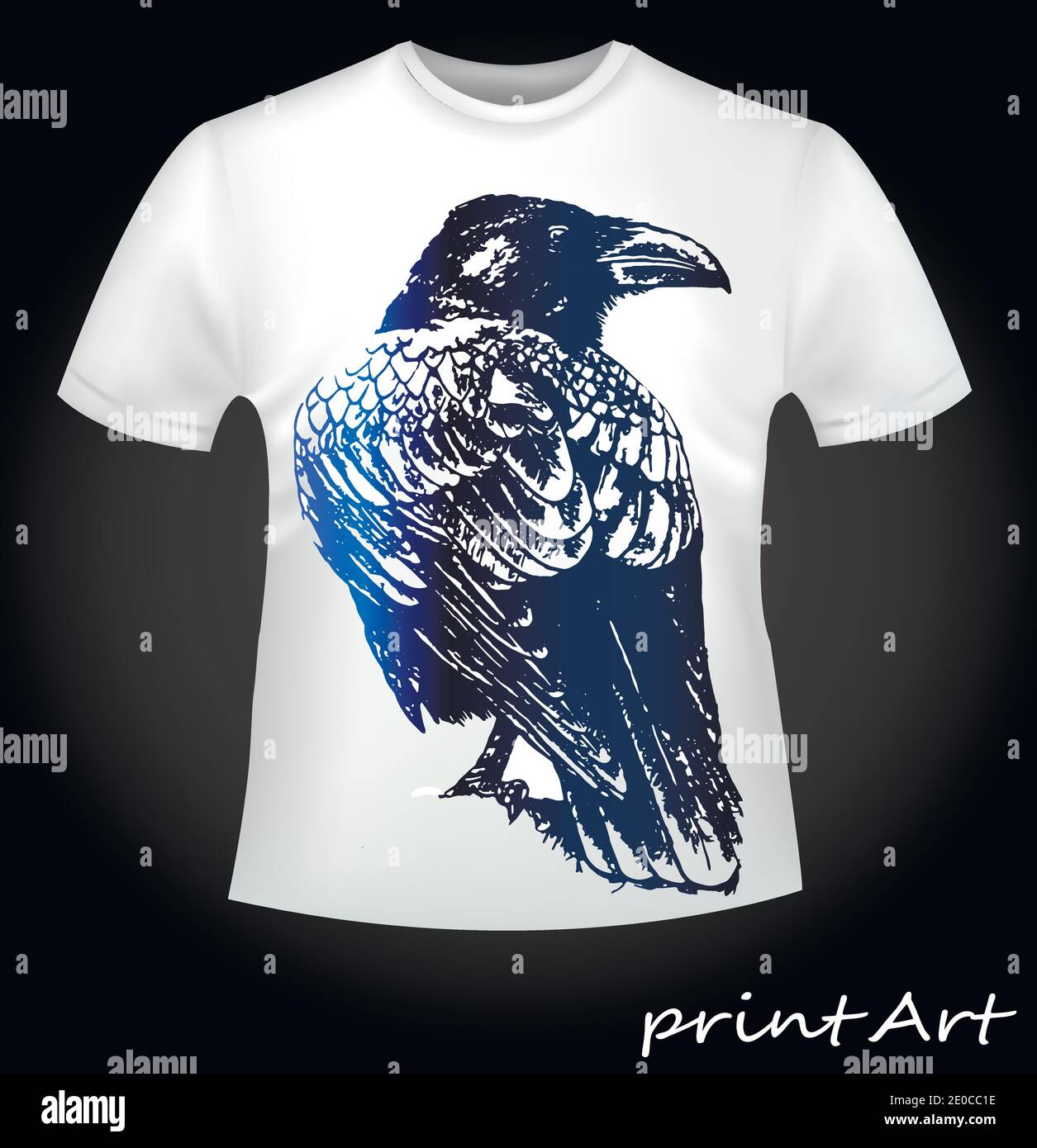 Vogel eines Raben auf einem T-Shirt Stock Vektor