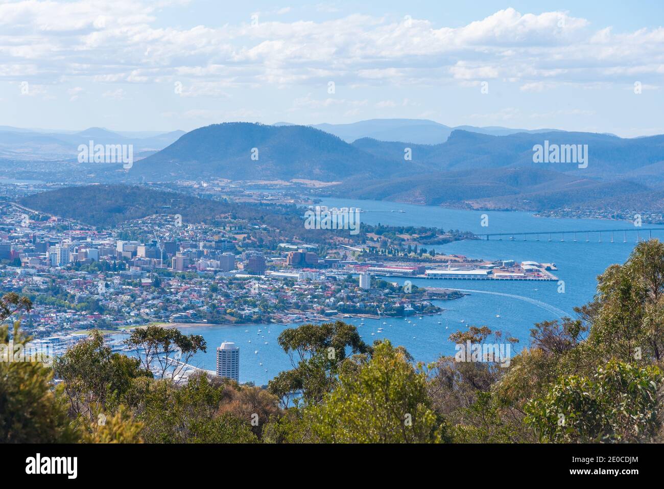 Luftaufnahme von Hobart vom Mount Nelson, Australien Stockfoto