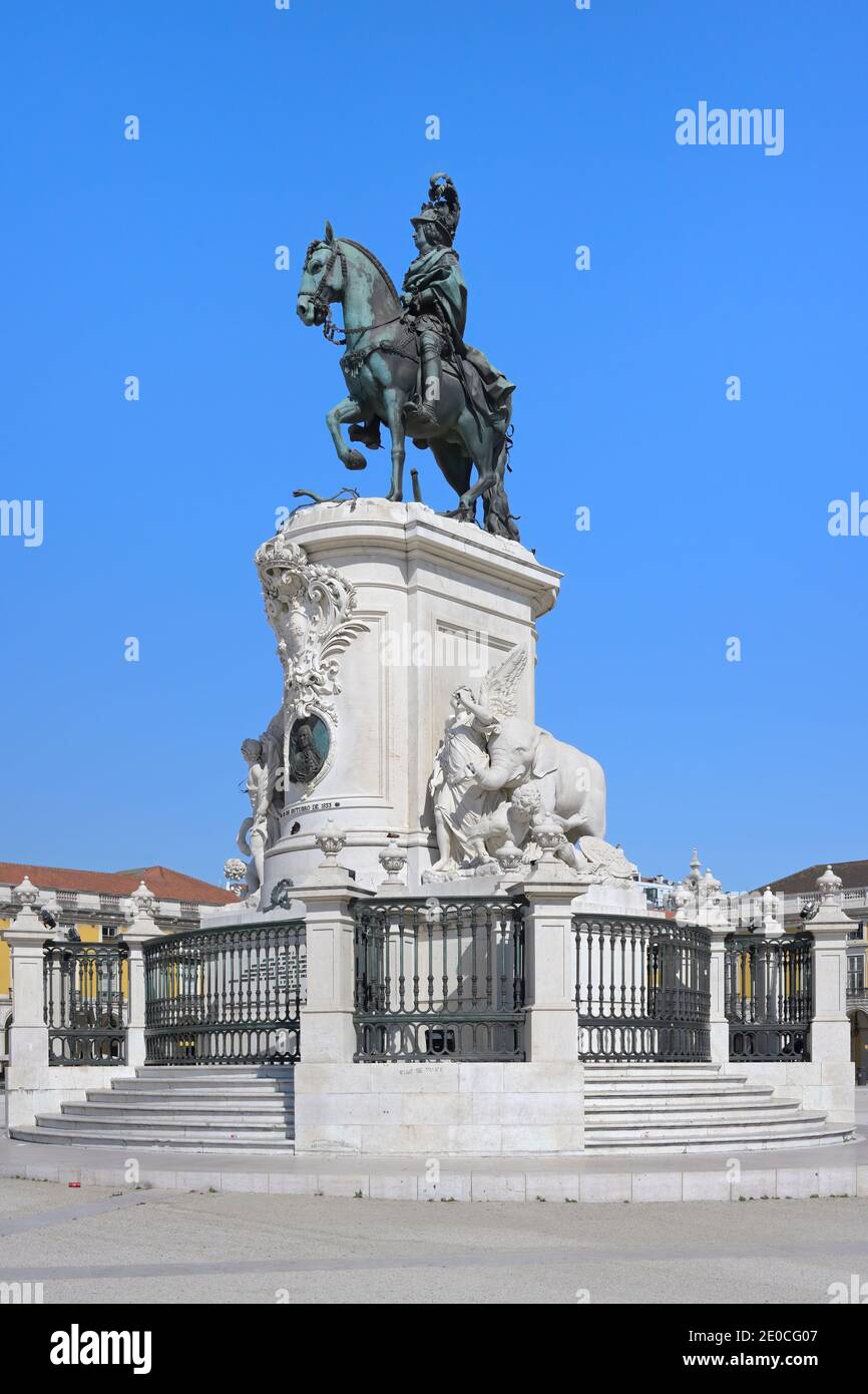 König Jose I Reiterstatue, Praca do Comercio, Baixa, Lissabon, Portugal, Europa Stockfoto
