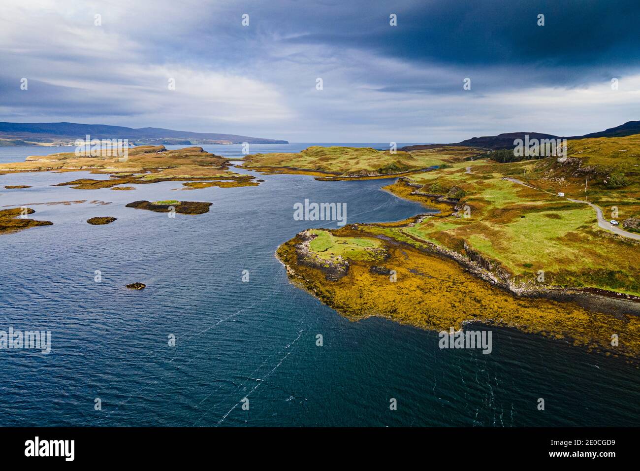 Luftaufnahme von Loch Dunvegan, Isle of Skye, Innere Hebriden, Schottland, Vereinigtes Königreich, Europa Stockfoto