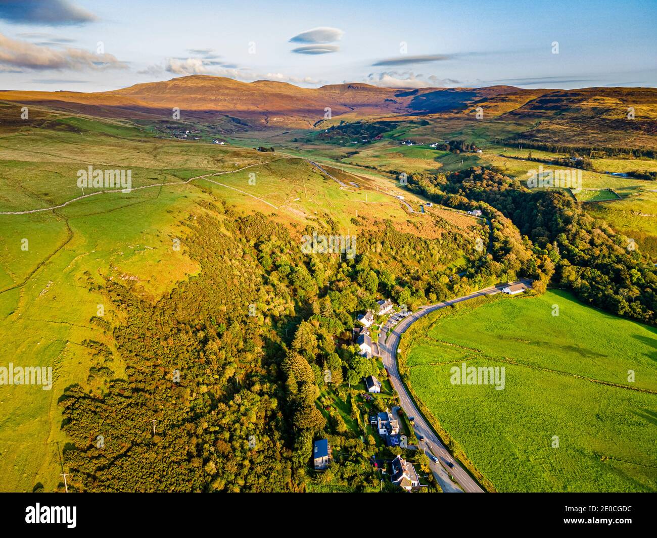 Luftaufnahme von Uig Bay, Isle of Skye, Innere Hebriden, Schottland, Vereinigtes Königreich, Europa Stockfoto