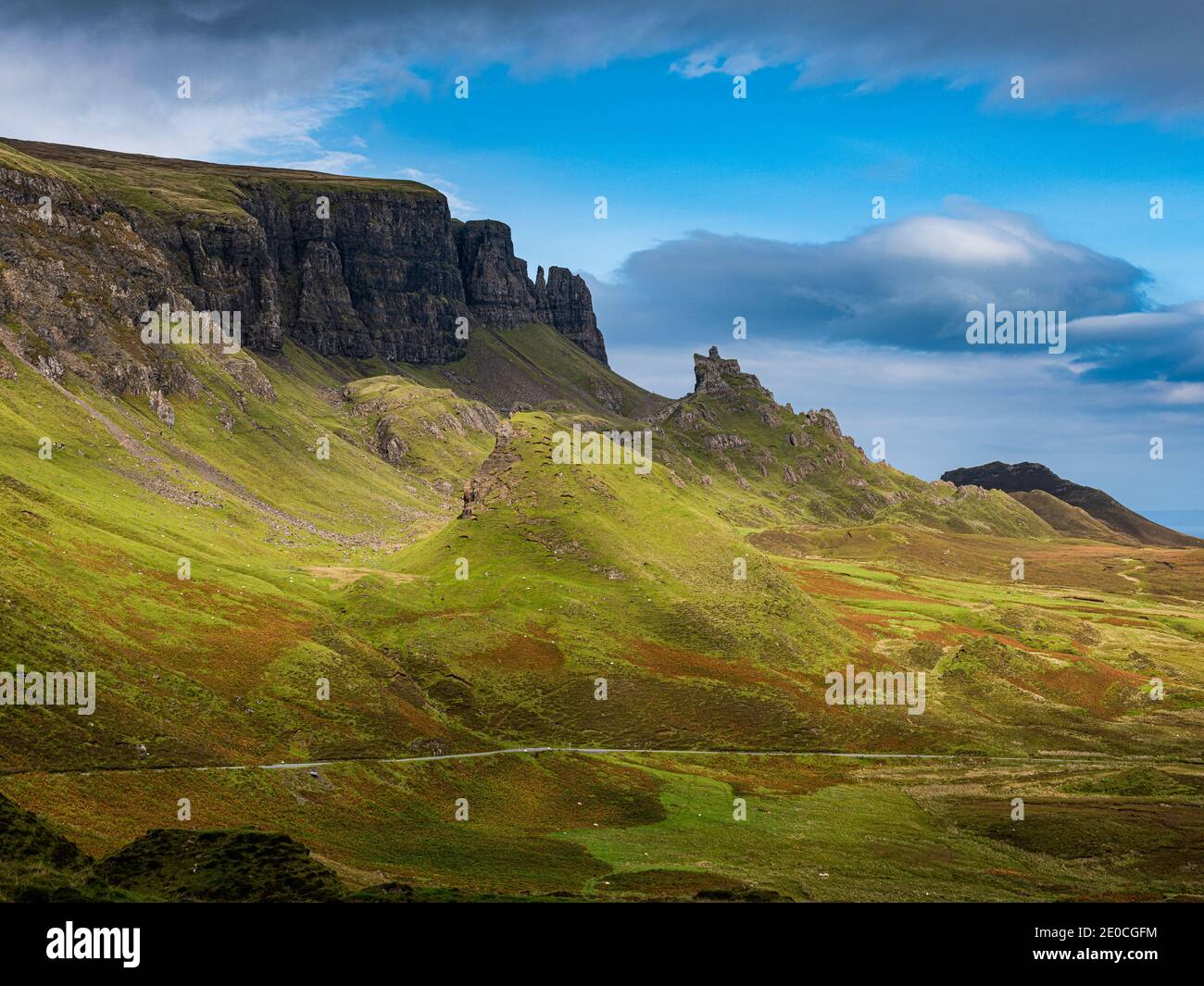 Bergkulisse, Quiraing Landslip, Isle of Skye, Innere Hebriden, Schottland, Vereinigtes Königreich, Europa Stockfoto