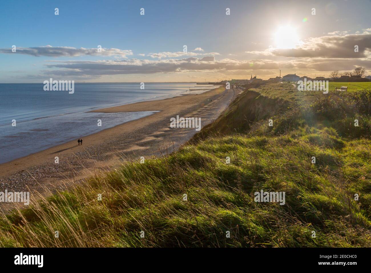 Blick auf Bridlington von North Beach Shoreline, Bridlington, North Yorkshire, England, Großbritannien, Europa Stockfoto
