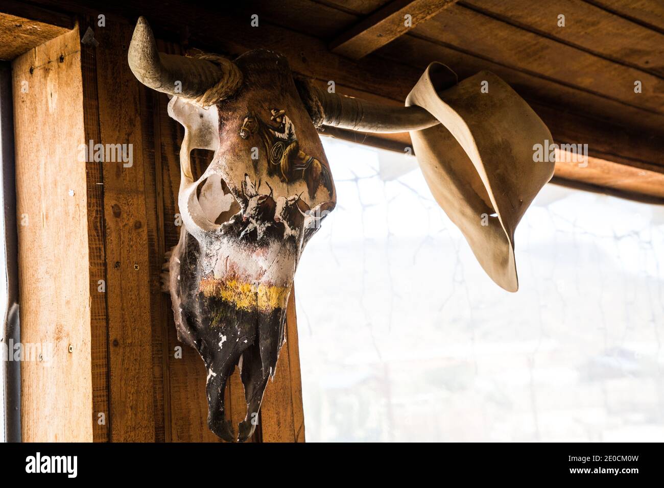 Tierschädel verwendet als Hut stehen auf einem Amerikaner ranch Stockfoto