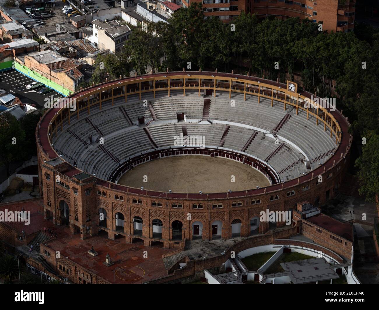 Stierkampfarena Plaza de Toros Santamaria von der Aussichtsplattform aus gesehen Plattform Torre Colpatria Bogota Hauptstadtbezirk Kolumbien Stockfoto