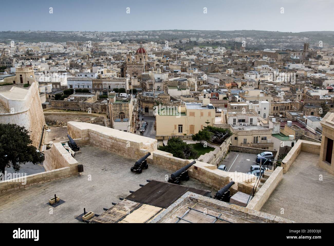 Blick über die Stadt Victoria oder Rabat, die Hauptstadt der Insel Gozo, auf Malta. Stockfoto