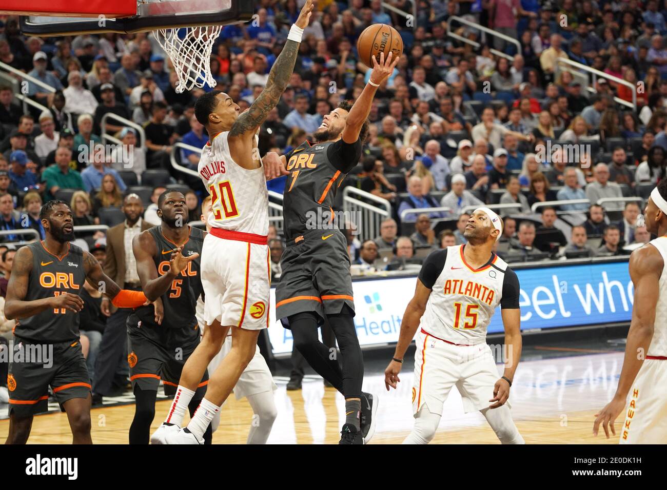 Orlando Magic-Spieler Michael Carter-Williams #7 versucht, einen Zwischenstopp während des Spiels im Amway Center in Orlando Florida am Montag, den 10. Februar 2020 zu machen. Bildnachweis: Marty Jean-Louis Stockfoto