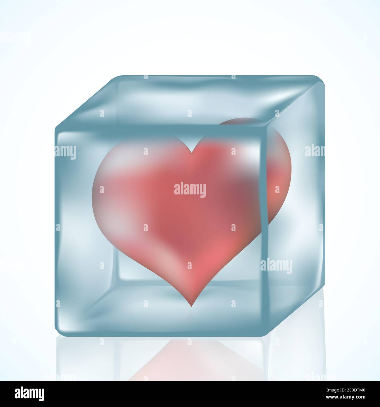 Ein rotes einsames liebevolles Herz in einem Glaswürfel eingeschlossen.Vektor isometrisch und 3D-Ansicht. Stock Vektor