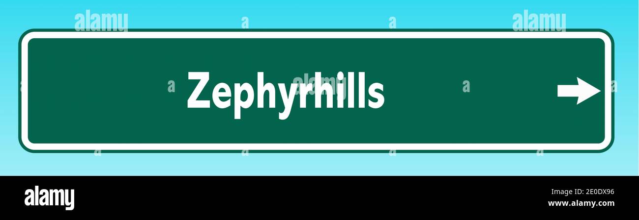 Eine grafische Darstellung eines amerikanischen Straßenschilds, auf das verwiesen wird Zephyrhills Stockfoto