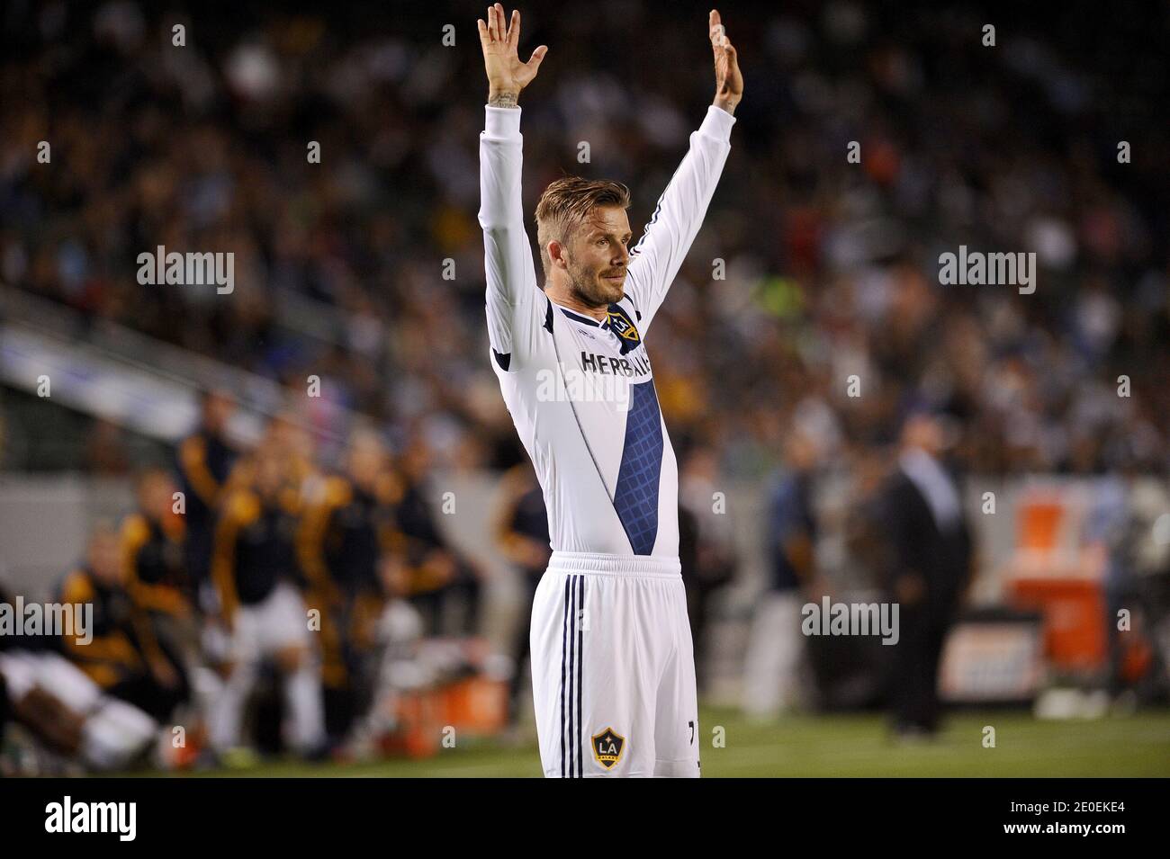 David Beckham in Aktion während des MLS-Fußballspiels zwischen der Los Angeles Galaxy und dem FC Dallas im Home Depot Center in Los Angeles, CA, USA, 28. April 2012. Foto von Lionel Hahn/ABACAPRESS.COM Stockfoto