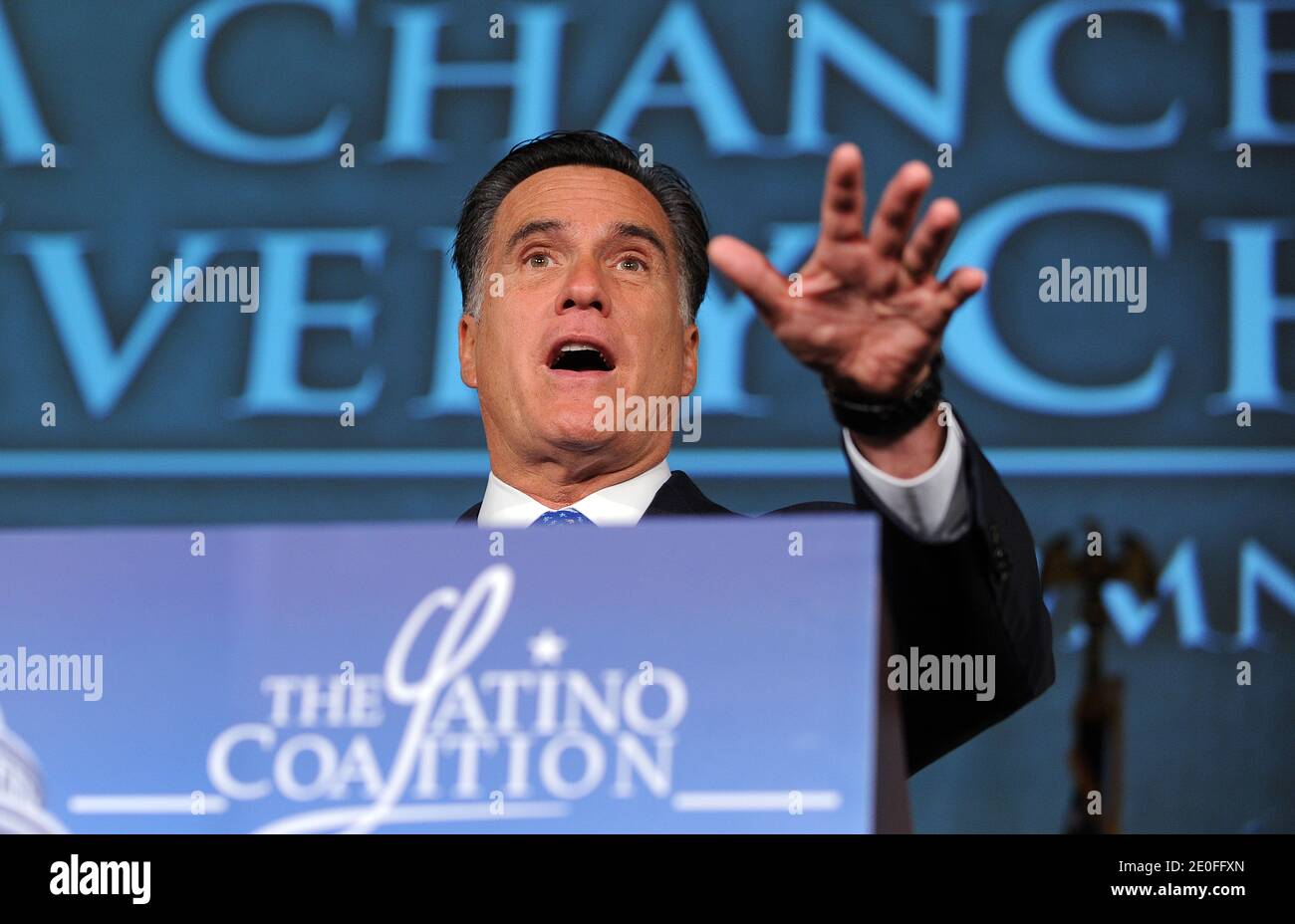 Der hoffnungsvolle Mitt Romney des republikanischen Präsidenten spricht beim Small Business Summit 2012 der Latino Coalition am 23. Mai 2012 in der US-Handelskammer in Washington, DC, USA. Foto von Olivier Douliery/ABACAPRESS.COM Stockfoto