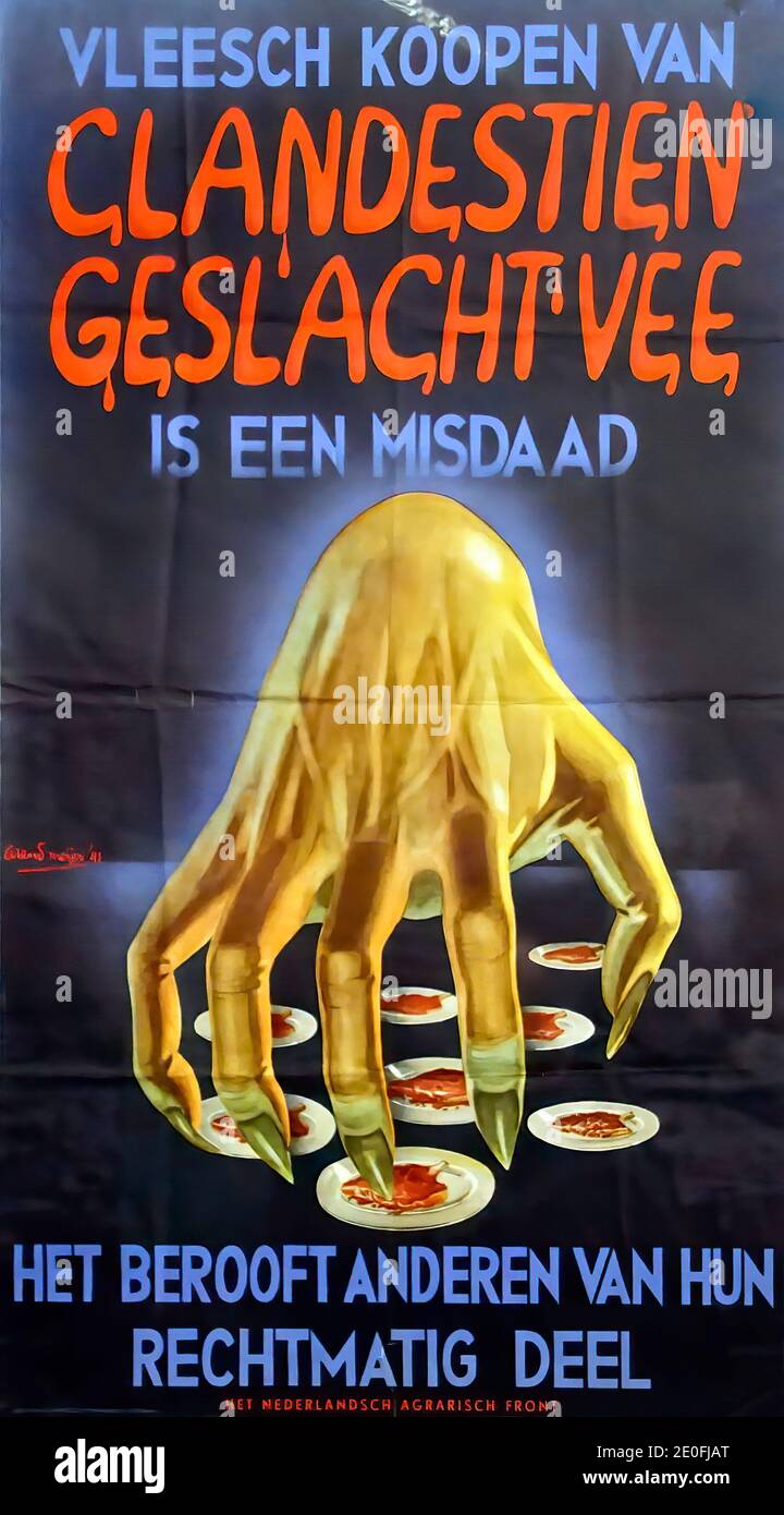AMSTERDAM, NIEDERLANDE - 11. DEZ 2018 - Deutsches Propagandaplakat, das den Schwarzmarkt in den Niederlanden anprangert, Widerstandsmuseum des Zweiten Weltkriegs, Amsterdam Stockfoto