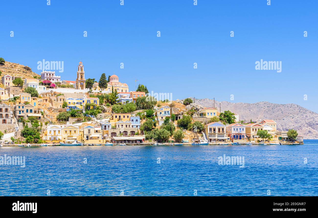 Malerische Gegend von Harani auf Symi Island, Griechenland Stockfoto