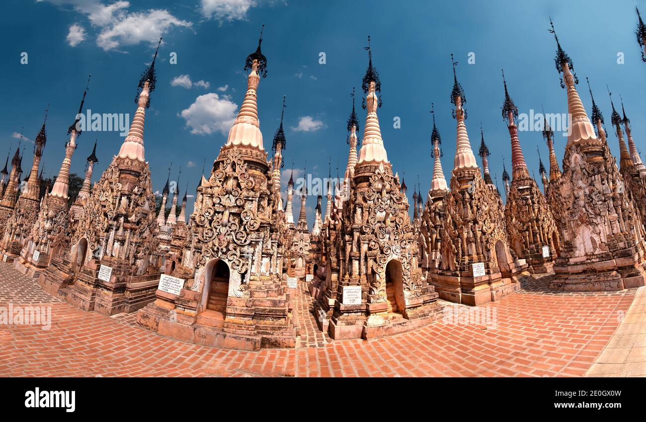 Kakku Pagodas befinden sich südöstlich des Inle Lake, Shan State, Myanmar (ehemals Burma) Stockfoto