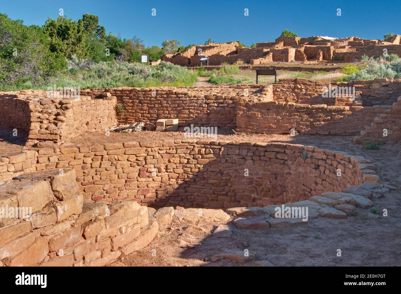 Rohr-Schrein, Haus weit Blick in Ferne, weit Ansicht Sites komplexe, Mesa Verde Nationalpark, Colorado, USA Stockfoto