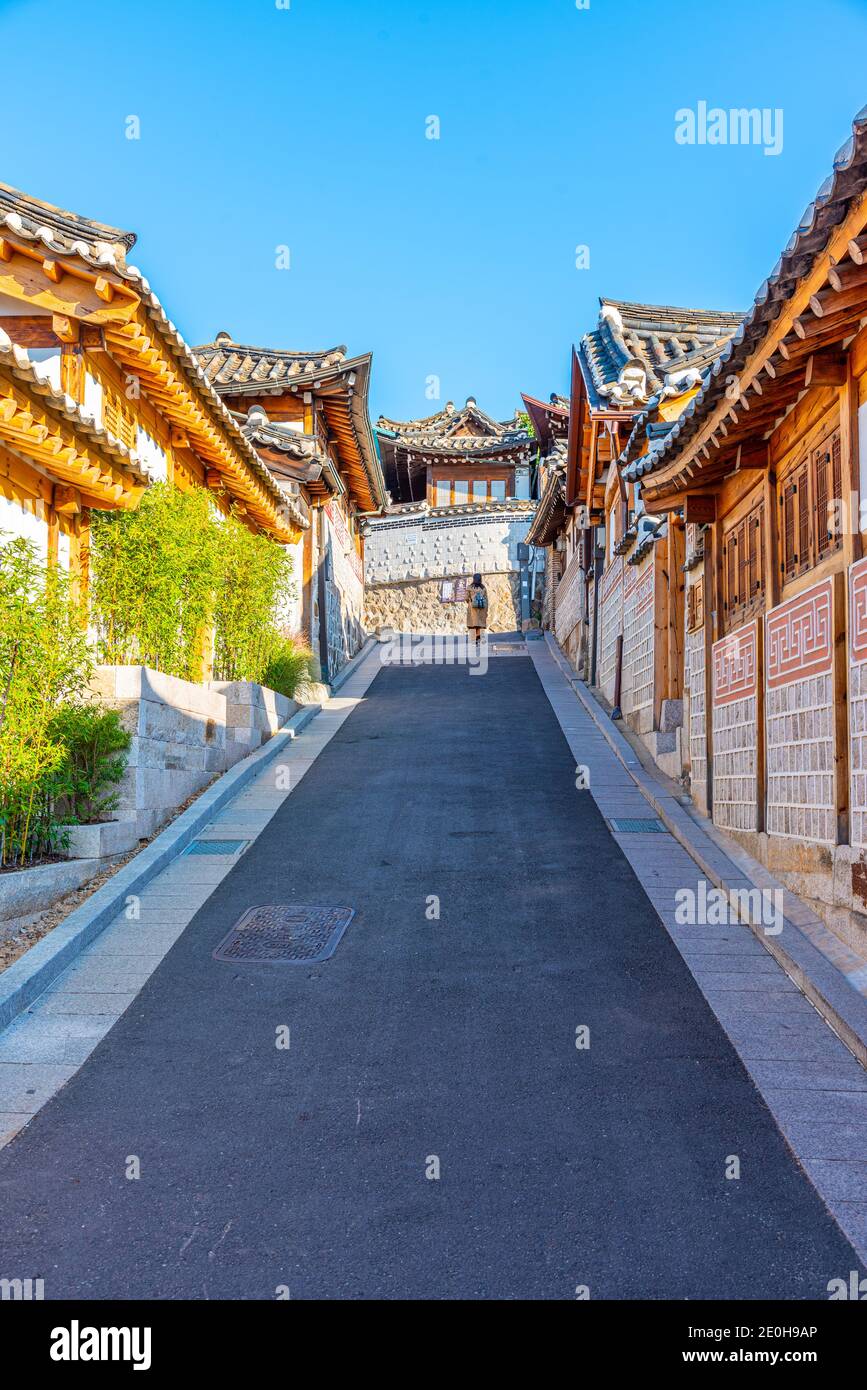 Straße bei Bukchon hanok Dorf in Seoul, Republik Korea Stockfoto