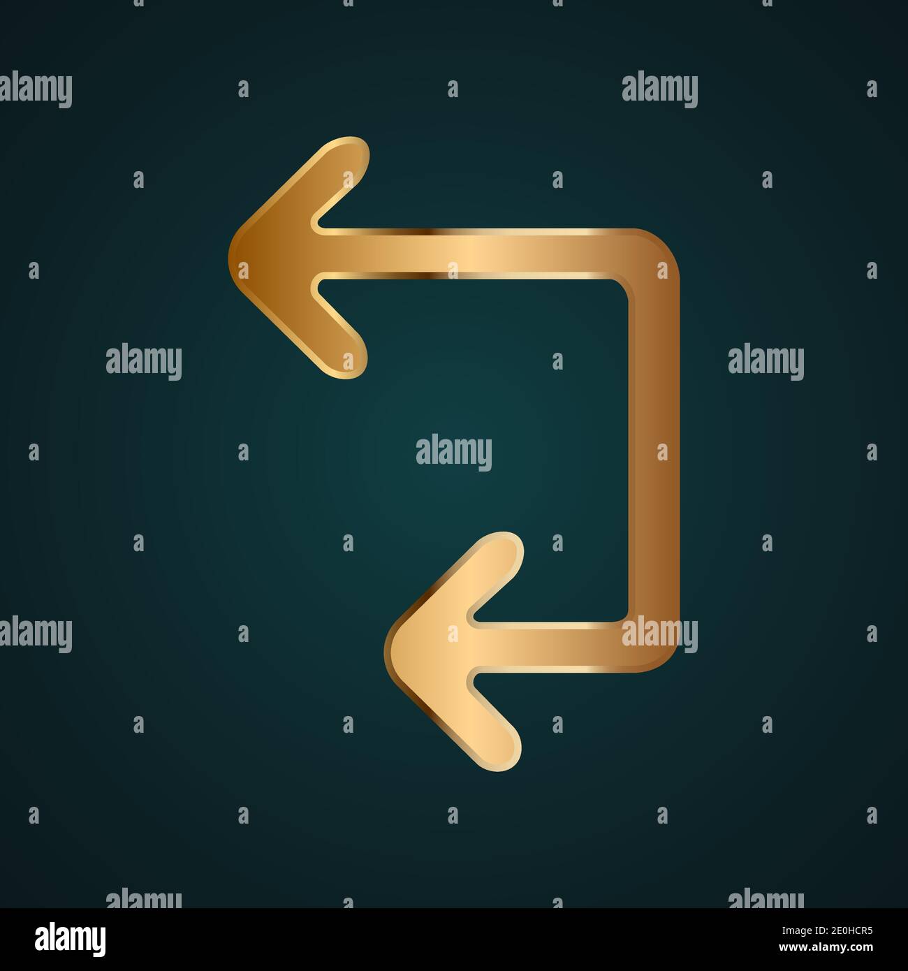 Vektorsymbol mit zwei seitlichen Pfeilschaltfläche. Gold Metall mit dunklem Hintergrund Stock Vektor