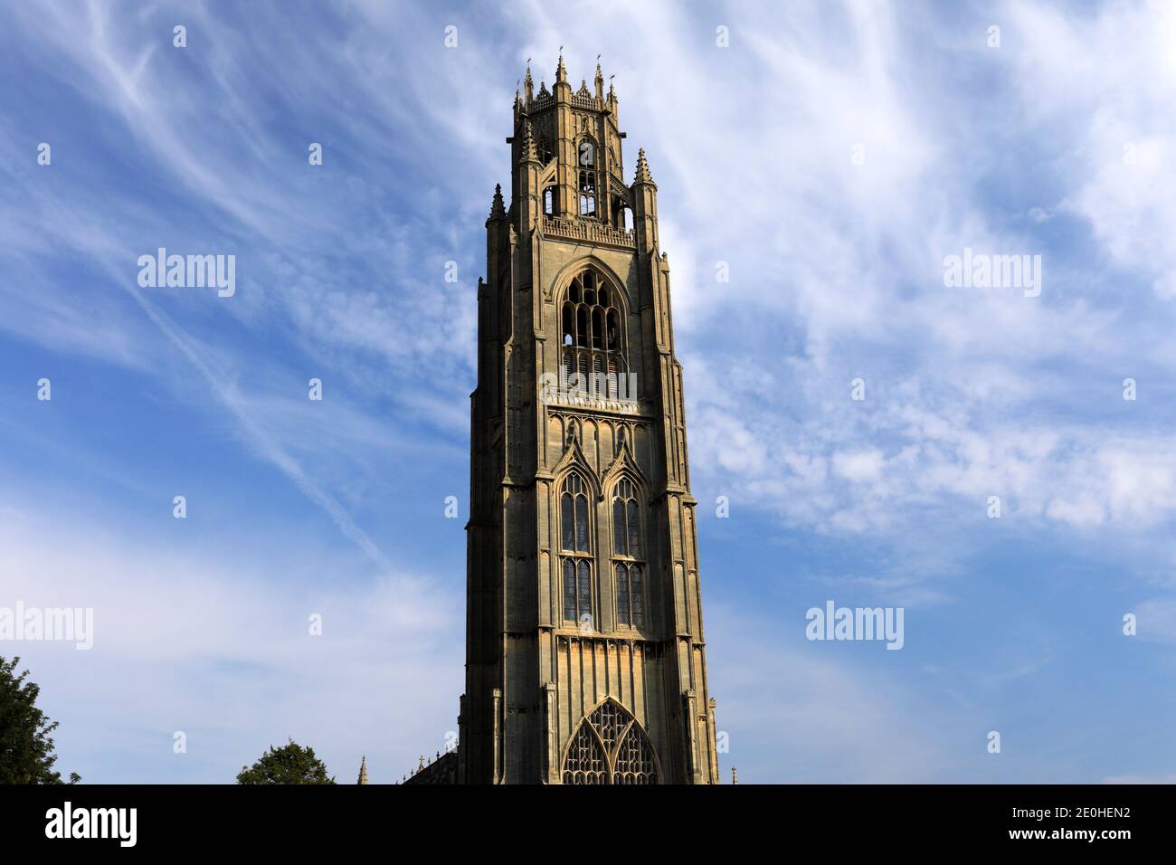 Herbstansicht der St. Botolphs Kirche, (Boston Stump), Fluss Witham, Boston Stadt, Lincolnshire County, England, Großbritannien Stockfoto