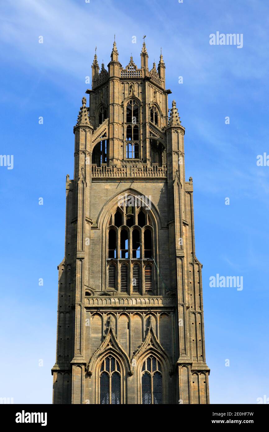 Herbstansicht der St. Botolphs Kirche, (Boston Stump), Fluss Witham, Boston Stadt, Lincolnshire County, England, Großbritannien Stockfoto