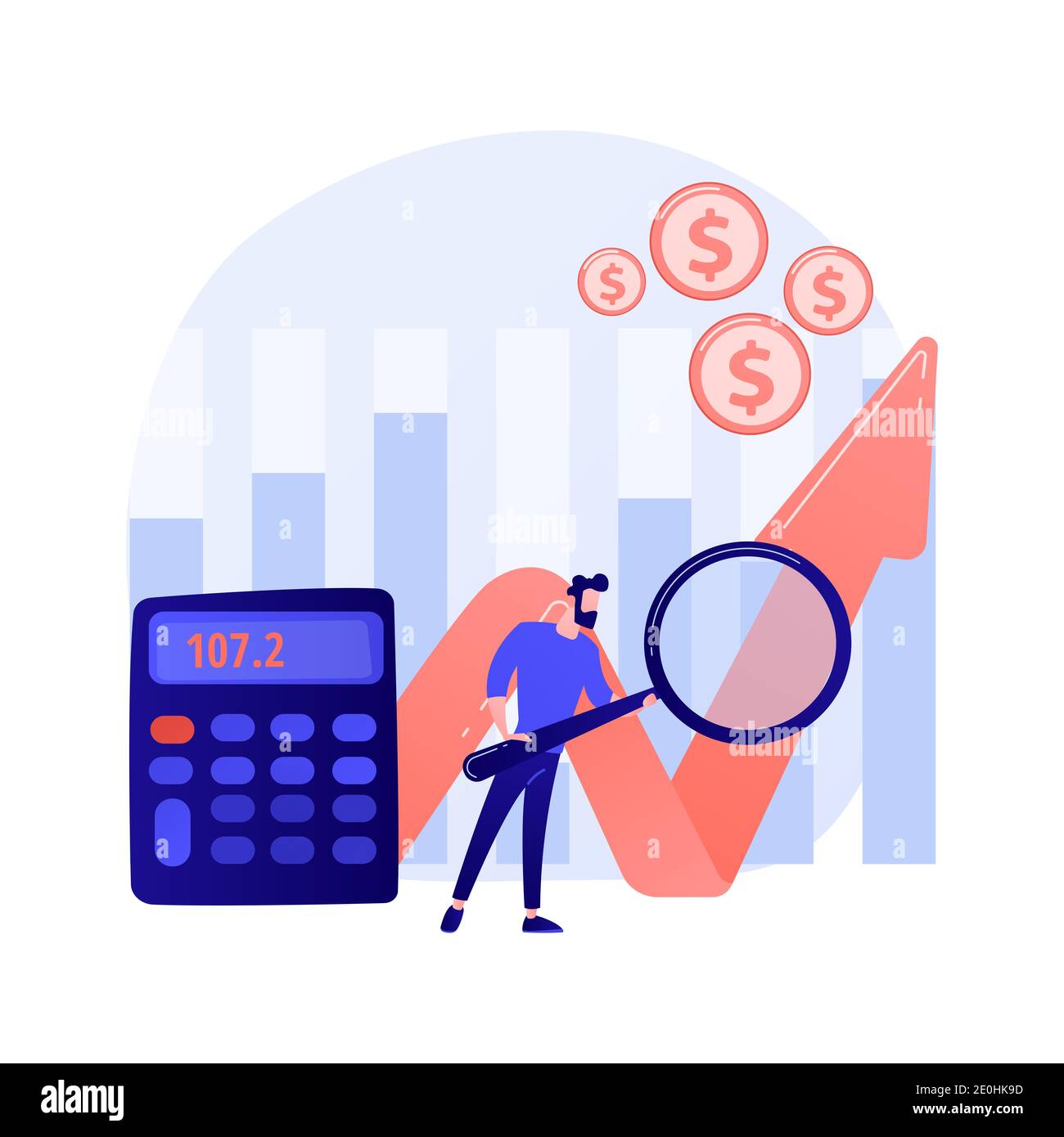 Börsenanalyse. Wirtschaftsforschung, Umfrage zu Geschäftstrends, Kostenbewertung von Unternehmen und Unternehmen. Börsenmakler studieren Marktstatistiken. Vecto Stockfoto