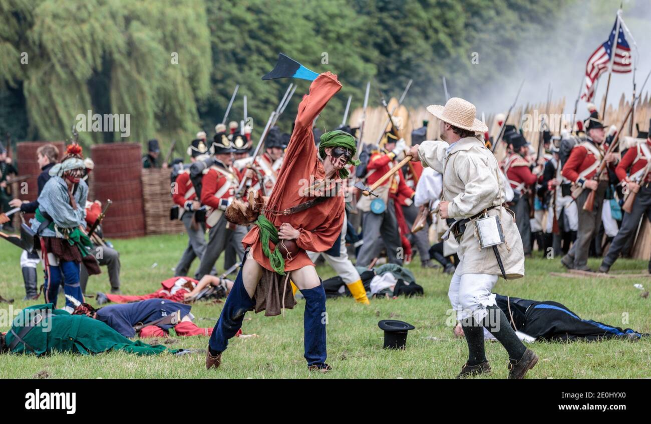 der amerikanische Bürgerkrieg reenactors in einer Kampfszene Stockfoto