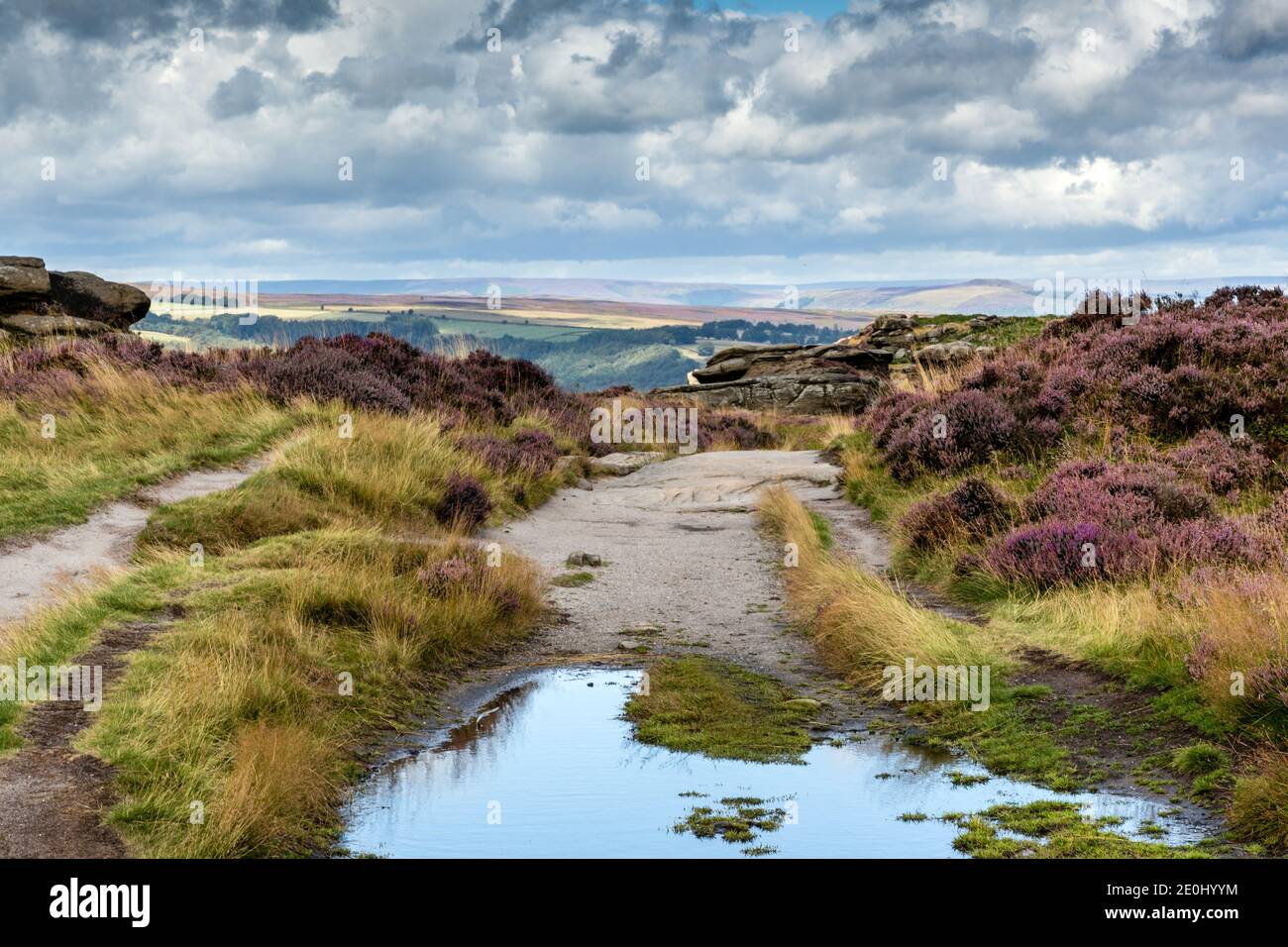 Pfad entlang Froggatt Edge, Peak District National Park, Derbyshire, England Stockfoto
