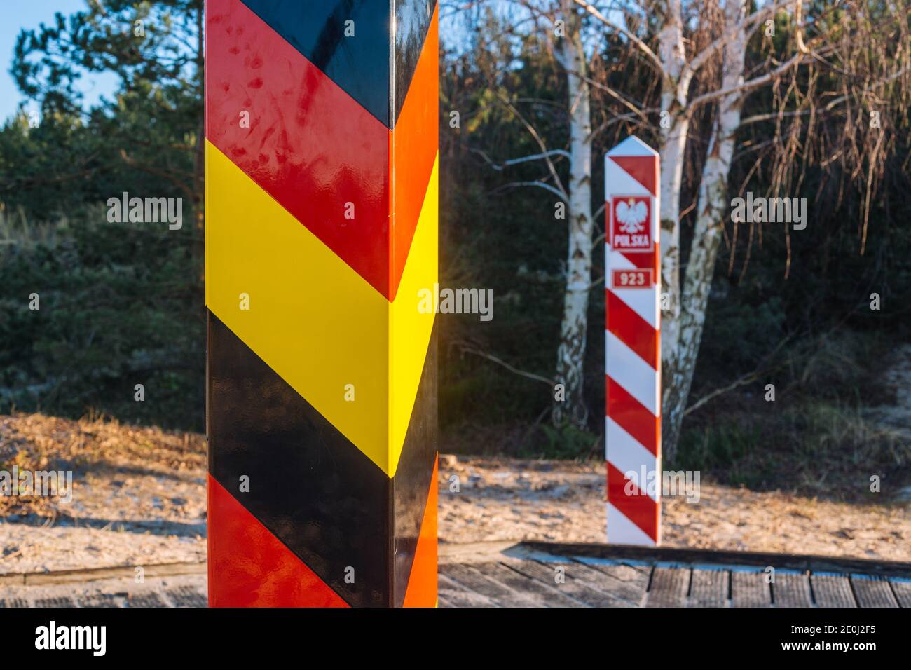 Grenzposten. Deutsch-polnischer Landübergang zwischen den Ländern der Europäischen Union Stockfoto