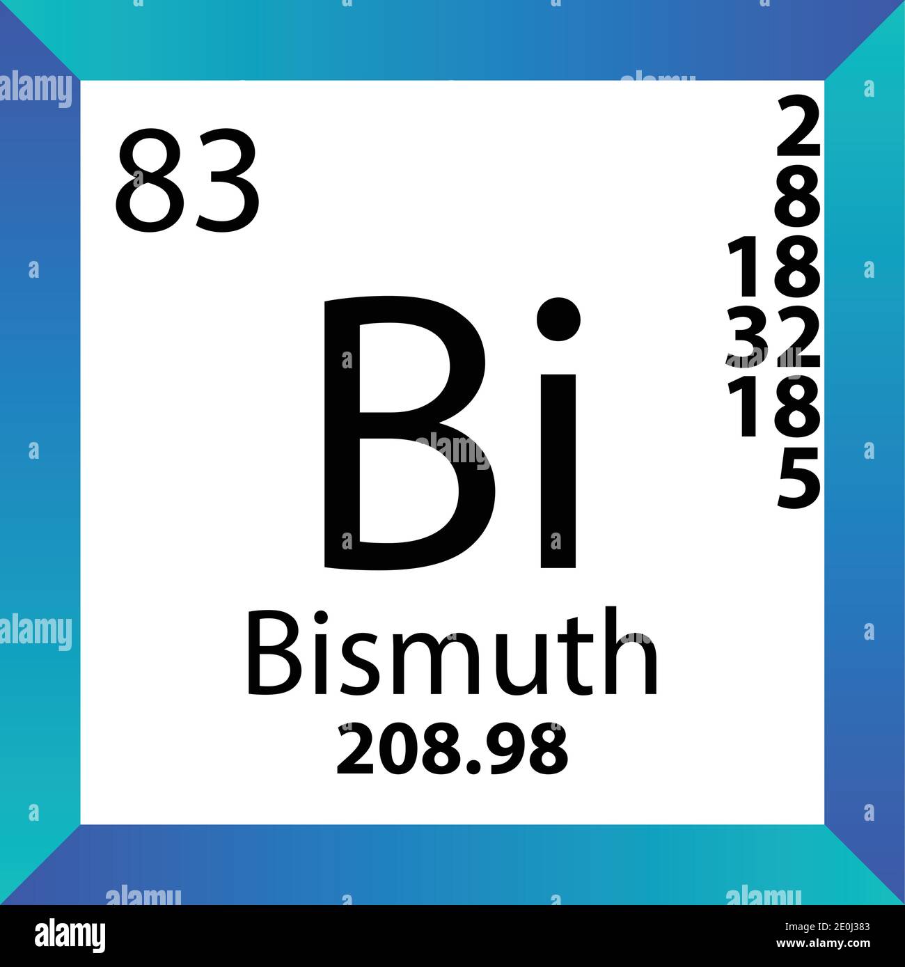 Bi Bismuth Periodensystem Für Chemische Elemente. Einzelvektordarstellung, buntes Symbol mit Molmasse, Elektronenkonf. Und Ordnungszahl. Stock Vektor
